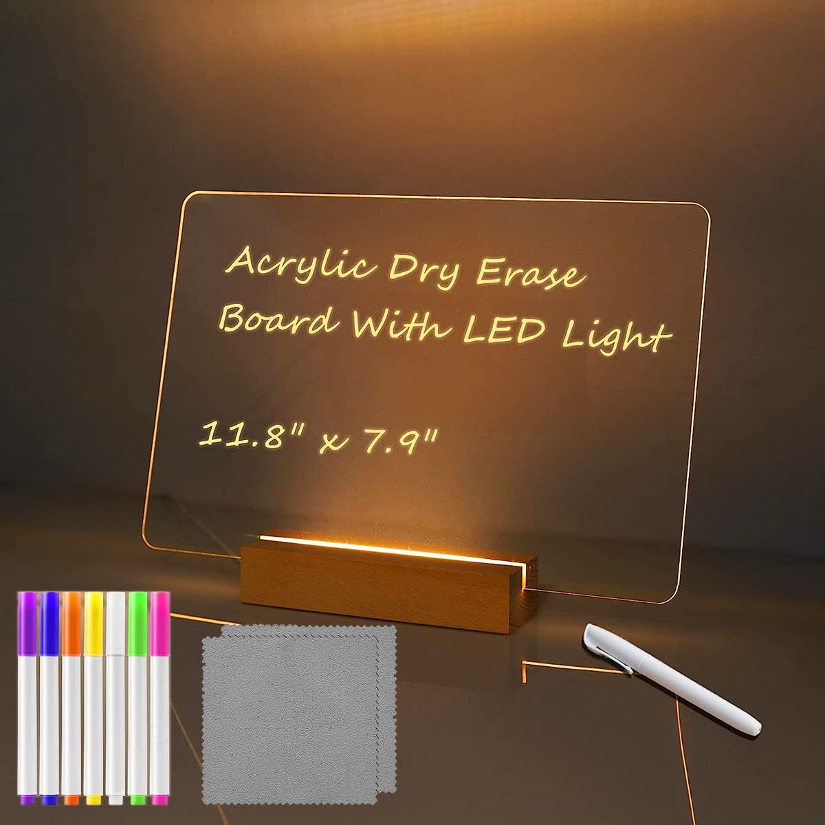 Luminous Acrylic Writing DIY Board with 12Pen LED Night Light Message Board (Large)