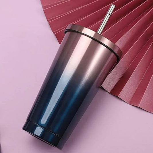 Double Wall Vacuum Insulated Tumbler with Steel Straw and Lid (Capacity-‎500 ml)