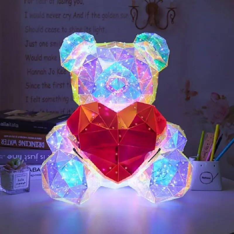 Crystal Teddy Bear Holding a Red Heart